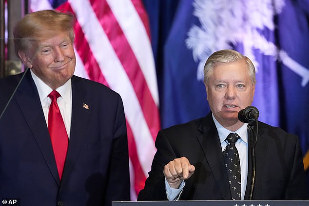 Republican Sen. Lindsey Graham took the microphone at one point to express her support for Trump's 2024 candidacy, but received some shouting from audience members who said 