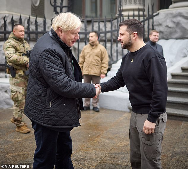 Zelensky shook hands with the former prime minister when he visited him again on January 22 amid Russia's attack on Ukraine.