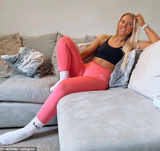 British PT Vikki Hill (pictured) revealed that walking 10,000 steps every day burns 500 calories, and 500 calories seven days a week means a total of 3,500 calories