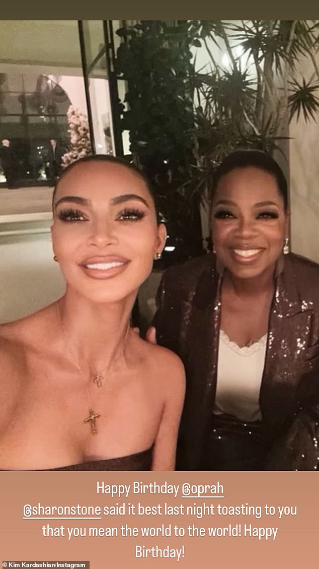 Hanging out: Kim Kardashian also shared a selfie she had taken with Oprah during a recent meeting