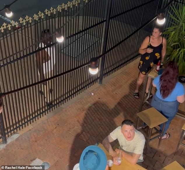 A fifth video showed an older Aboriginal man shouting incoherent and angry insults through the pub fence, without any provocation.