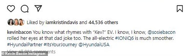 Promotional mode: 'You know what rhymes with "Kev?" GO.  I know, I know, @sosiebacon also rolled his eyes at the dad joke.  The all-electric #IONIQ6 is much smoother.  #HyundaiPartner #ItsYourJourney @HyundaiUSA,