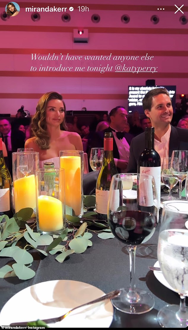 Miranda attended the event with her billionaire Snapchat husband Evan Spiegel, right.