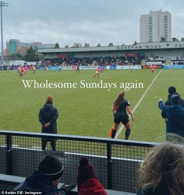 Fun moments: Amber took to Instagram to reveal that she would be attending Vitality Women's FA Cup fourth round clash and shared a snapshot of the action on her story