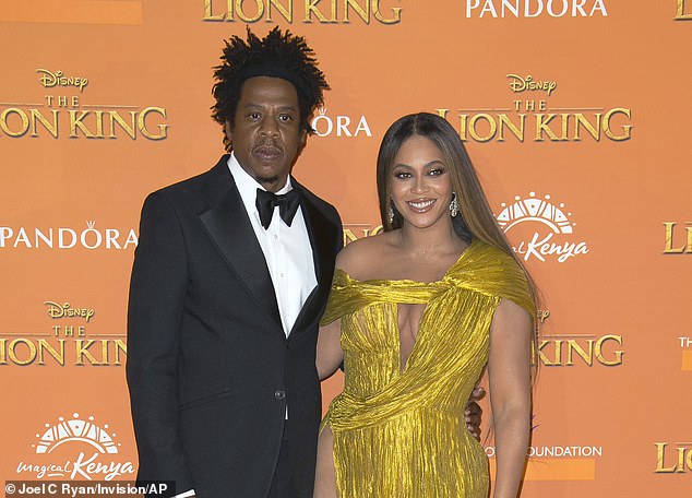 Queen and King: The 40-year-old star garnered the same number of total nominations as her own husband Jay-Z at 88, as the 52-year-old mogul held the previous record of 83 and racked up another five.  bringing them to the same total, they are shown together in February 2019