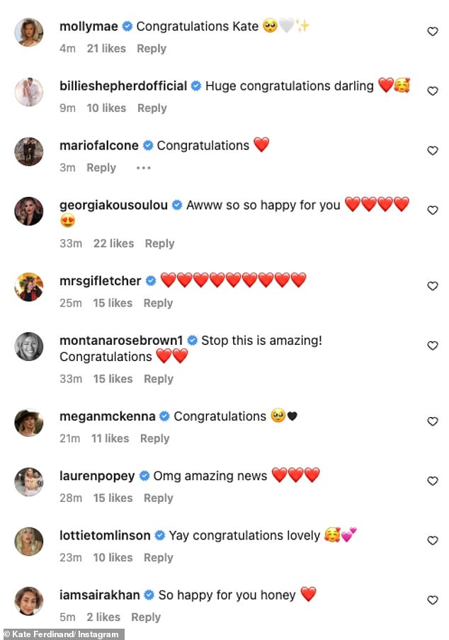 Congratulations, Kate – the news sparked an inevitable wave of supportive comments from celebrity friends, including a handful of former TOWIE co-stars.