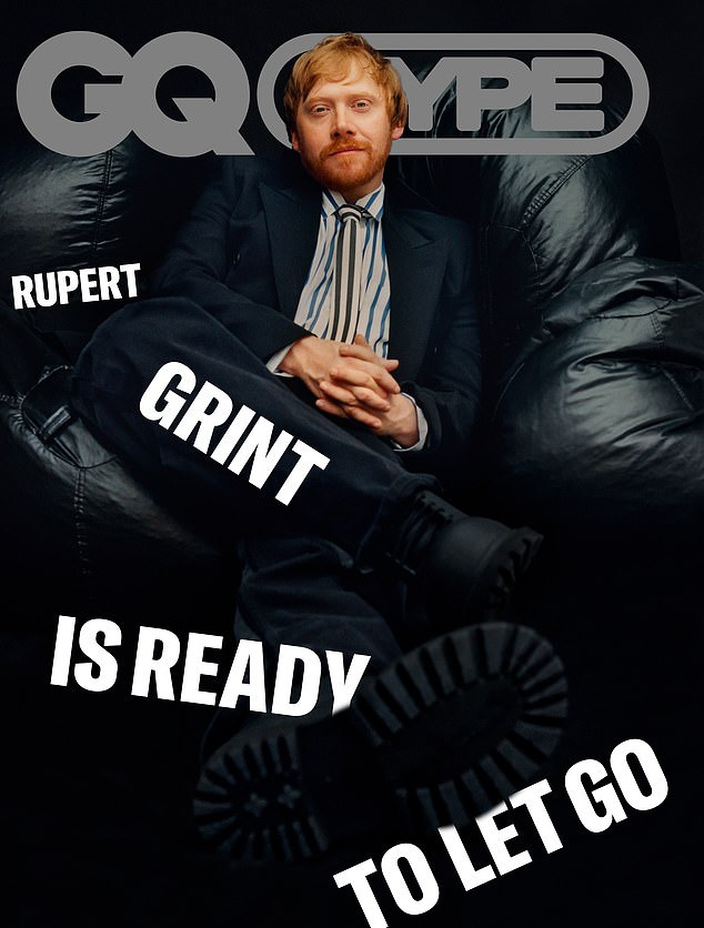 Suave: Rupert looked suave on the shoot in a navy tweed sport coat before donning a smart suit for the cover