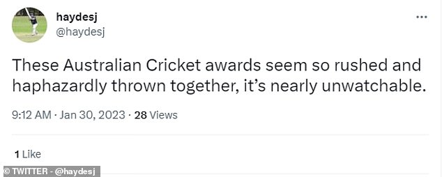 Several viewers criticized the Australian Cricket Awards as unwatchable