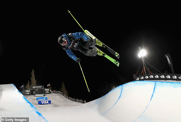 MAMMOTH, CA - JANUARY 19: Kyle Smaine competes in the final round of the 2018 FIS Freeski World Cup Men's Ski Halfpipe during the Toyota US Grand Prix on January 19, 2018 in Mammoth, California.  Smaine finished in first place.  (Photo by Sean M. Haffey/Getty Images)