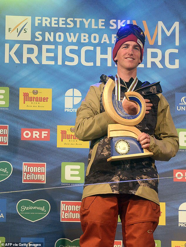 Kyle Smaine of the USA celebrates on the podium after the Men's Ski Halfpipe Final at the FIS World Ski Freestyle and Snowboard Championships in Kreischberg, Austria on January 22, 2015. Kyle Smaine of the USA won ahead of Joffrey Pollet-Villard from France and tannic Lerjen from Switzerland.  AFP PHOTO / MICHAL CIZEK (Photo credit should read MICHAL CIZEK/AFP via Getty Images)