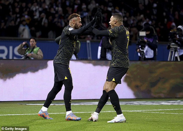 The pair were then seen celebrating together as Neymar scored the first goal of the game.