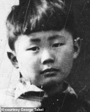 In the photo as a child.  Takei has previously spoken about being interned with his parents during World War II when he was 5 years old.