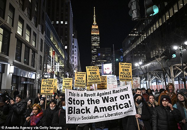 Weekend protests over the murder of Tire Nichols in Times Square in New York on January 27