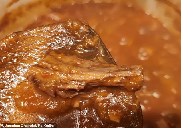 The fake meat loin fibres held up well to a bit of slow-cooking, just like those from real beef