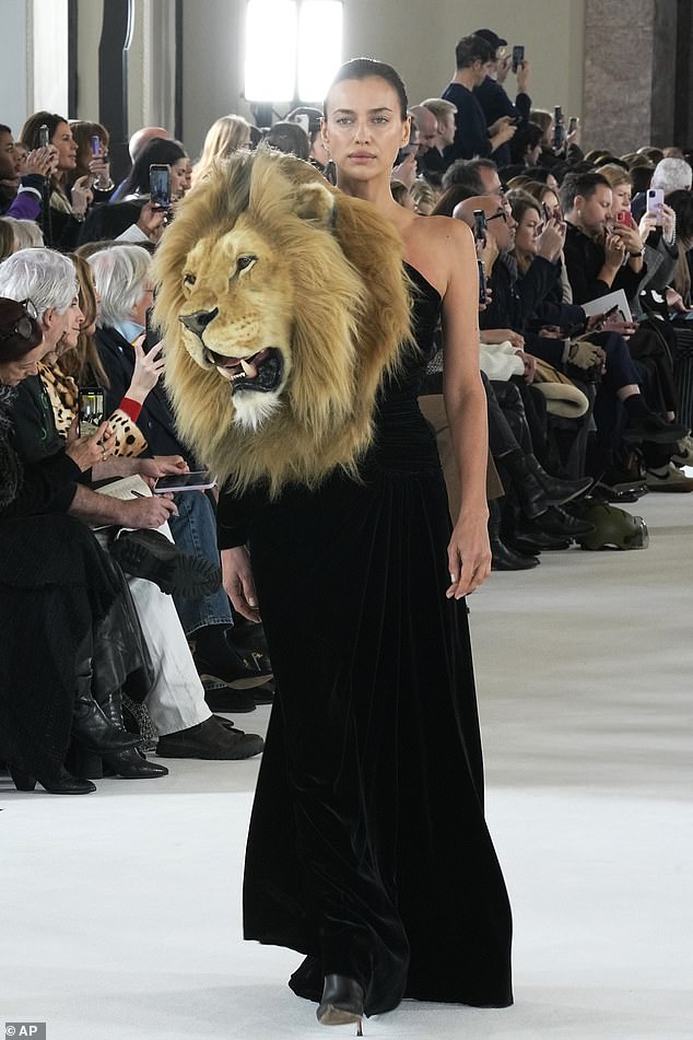 Strut: It comes after the supermodel posted a photo at the star-studded Schiaparelli show where she walked the runway in the same faux lion head dress worn by Kylie Jenner (pictured)