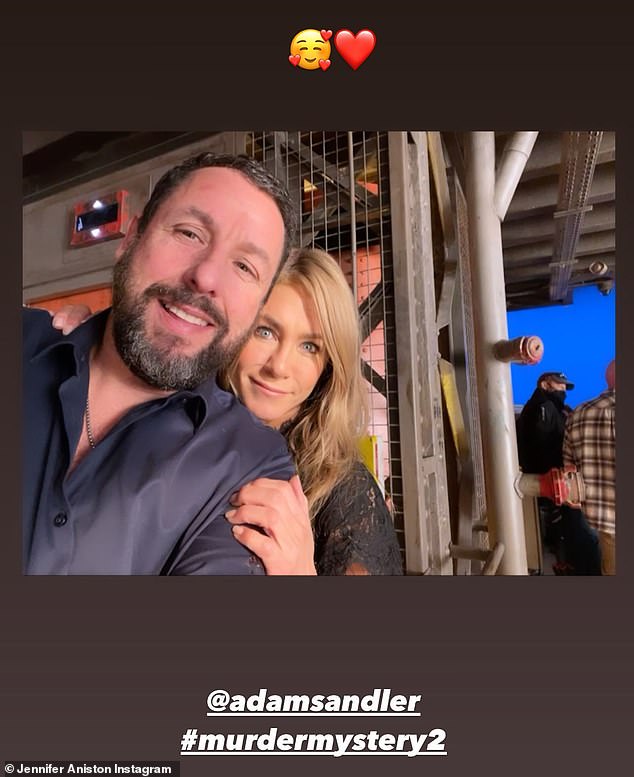 Friendly in France: Aniston shared a fun selfie on the set of Murder Mystery 2 in Paris on Instagram with her friend Sandler in April