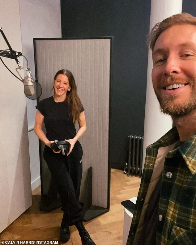 'Back in the studio!': Teasing another collaboration together, DJ Calvin Harris, 38, shared a photo with Ellie to his 10.6 million fans, hinting that the dup is currently creating a 'third installment'