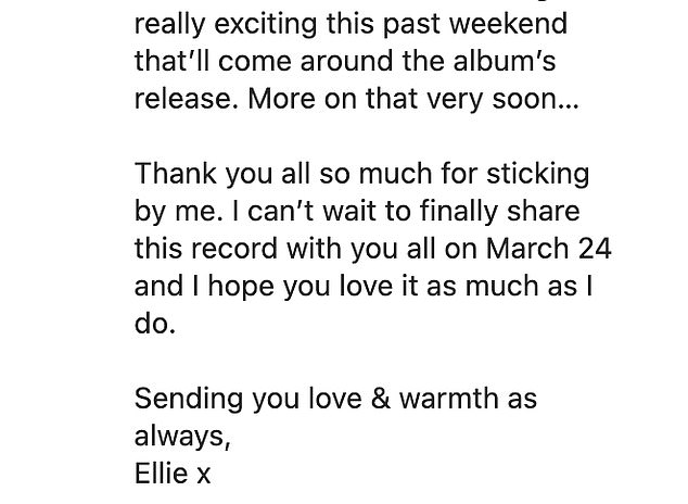 Delayed: Ellie was set to release her fifth album in the next few days, before delaying the release from February 3 to March 24 due to 