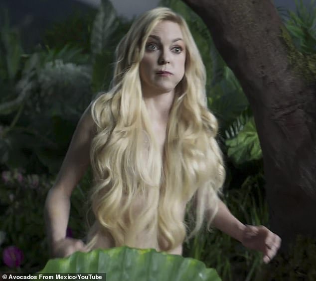 Forbidden fruit: The actress played Eva from the Garden of Eden only with her long blonde hair to protect her modesty in the commercial where she discovers 