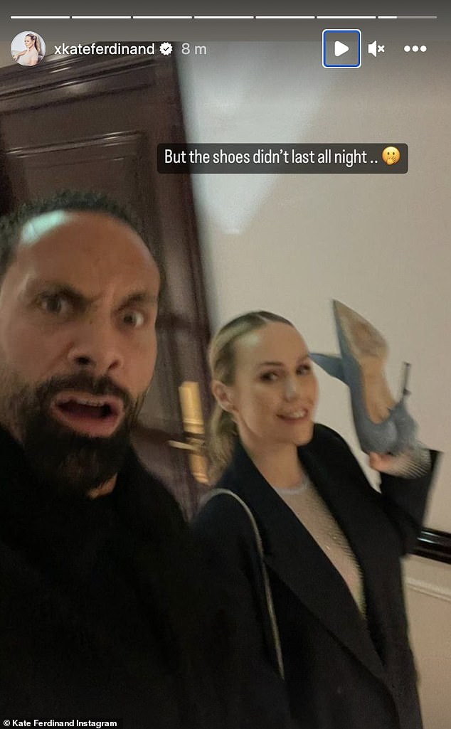 Hilarious: Later in the evening, Kate took to her Instagram Stories and shared some hilarious snaps with Rio, showing her heels in her hands as she wrote: 