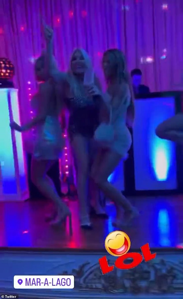 Video from the same event showed a group of women dancing in front of the room to rapper Cardi B's hit, Up.