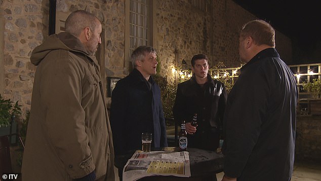 Charged: Threatened to get the police involved and things heated up outside The Woolpack pub, with Caleb Dingle (Will Ash) stepping in, standing up for Sam