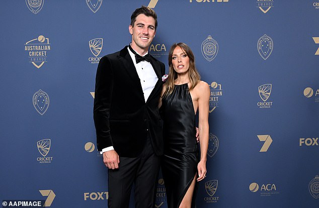 Cummins and his wife Becky Boston upon arrival for the 2023 Australian Cricket Awards at Royal Randwick Racecourse in Sydney