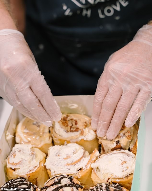 The rolls are baked in-store and have a distinctively flavored cinnamon glaze on the inside of the rolls.