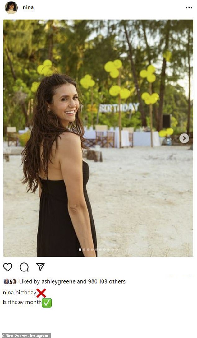 Birthday: Dobrev captioned the snaps, 'birthday❌ birthday month✅ and while it was unclear where the celebration took place, Abigail Spencer hinted in a comment that it happened somewhere in Indonesia