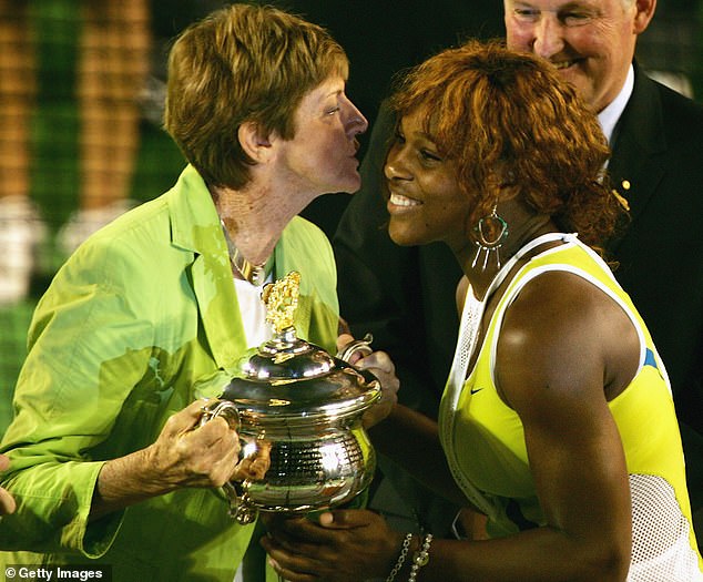 Serena Williams kisses Margaret Court after her win against Lindsay Davenport during the 2005 Australian Open women's final. The pair have also clashed over who is the greatest player of all time.