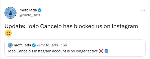 1675148045 223 Joao Cancelo BLOCKS multiple Man City fan accounts on social