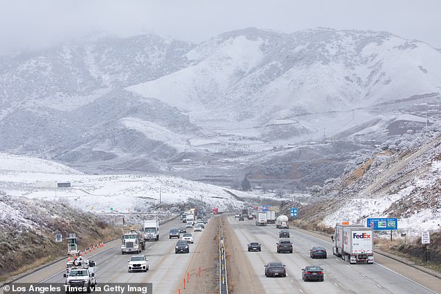 Traffic was seen passing on I-5 in Lebec, California on Monday.