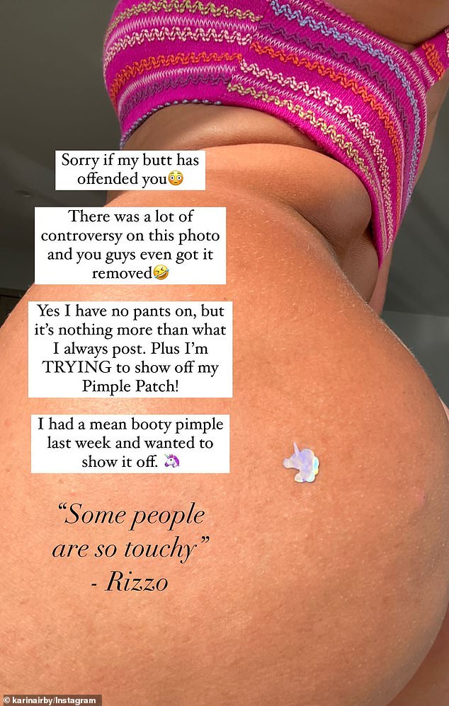 She wrote: 'Sorry if my butt has offended you.  There was a lot of controversy about this photo and you even managed to get it removed'