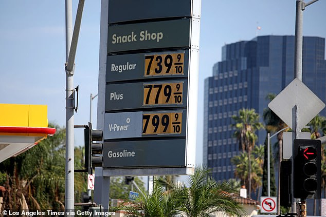 High energy prices have bitten into family budgets.  A gas station in Los Angeles is seen in September