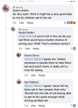 Others suggested that parents shouldn't let their kids eat in the car.