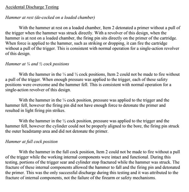 The damning FBI report that said the gun could not have fired without pulling the trigger while cocked, as Baldwin claimed it was
