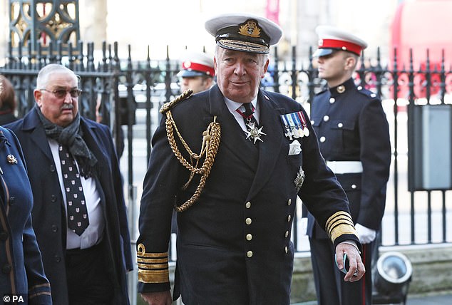 Speaking to MailOnline, Admiral Lord Alan West (pictured arriving for a service at Westminster Abbey, file photo) said the Russian despot doesn't care if his people die in his desperate bid to take over the country.