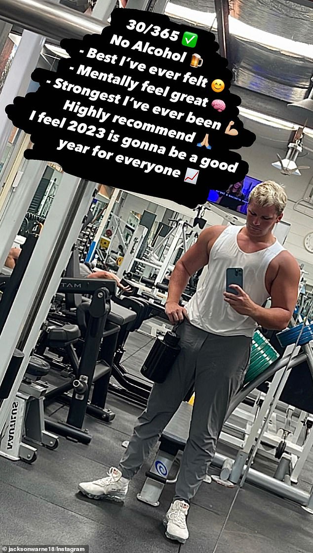 Jackson Warne (pictured) is working hard to ensure that 2023 is his year of health.  And on Monday, Shane Warne's only son shared an amazing selfie on Instagram highlighting his accomplishments in the gym.