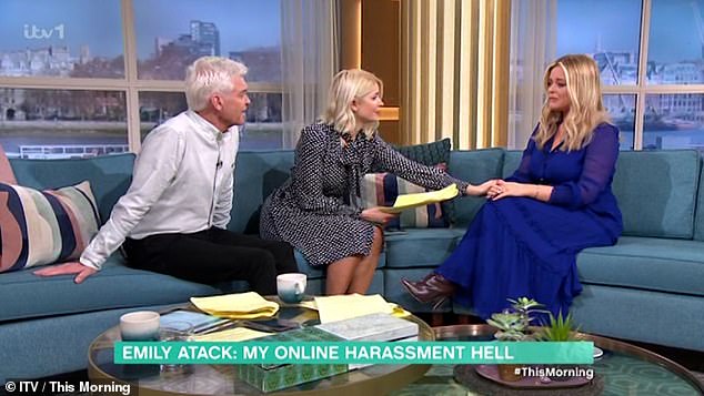 Devastated: Host Holly Willoughby comforted the actress as she spoke about the alarming rise in online sexual harassment directed at women.