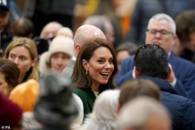 The Princess of Wales was all smiles as she spoke to members of the public who had waited to see her this morning.