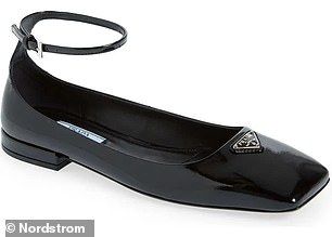 Prada Square Toe Ankle Strap Ballerina: $1,090