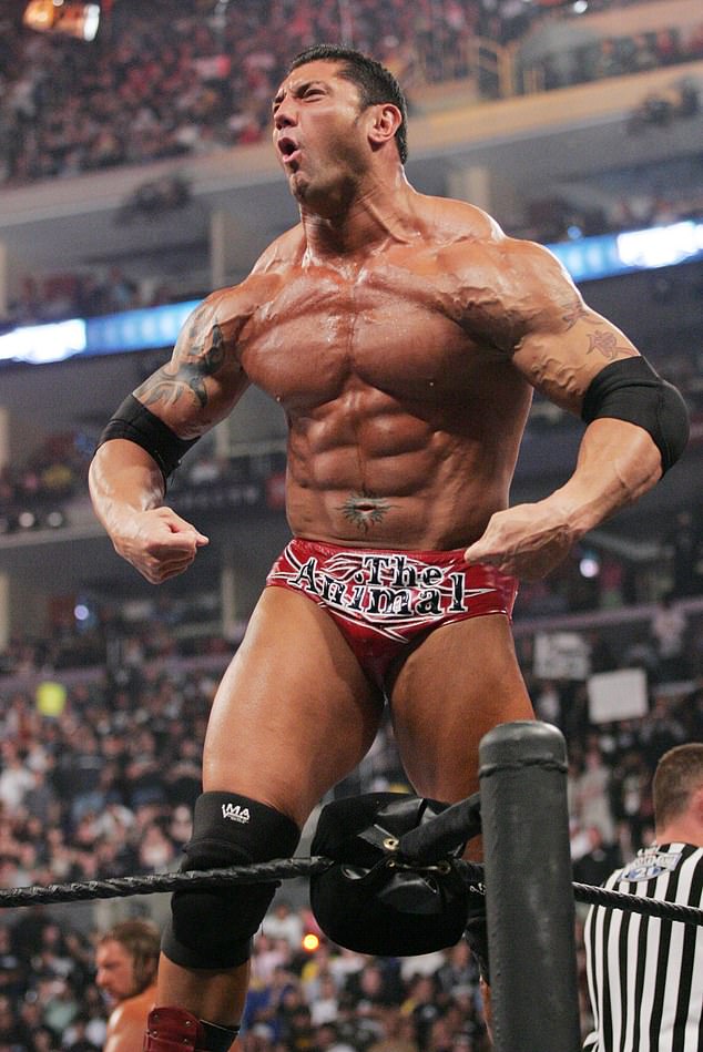 Retired from the ring: Prior to his acting career, Bautista won the World Tag Team Championship three times and is the longest-reigning World Heavyweight Champion in WWE history (seen in 2005)