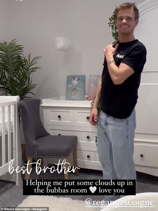 'Best Brother Ever': Brother Regan helped the daughter of footballer Paul Gascoigne and former model Sheryl with the finishing touches on their nursery.