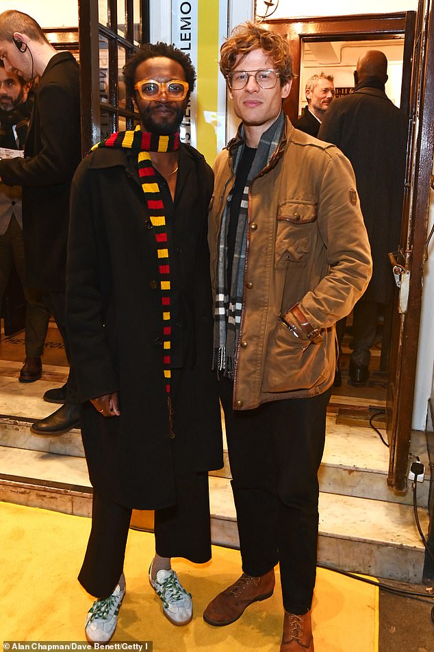 Celebrity friends: James was seen posing with fellow actor, It's A Sin star Omari Douglas, 28, outside the theater