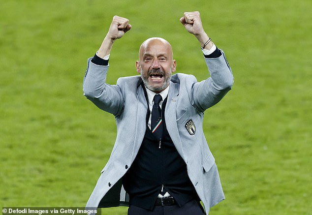 Gianluca Vialli, pictured celebrating Italy's Euro 2020 semi-final victory against Spain, has died at the age of 58 after a long battle with cancer.