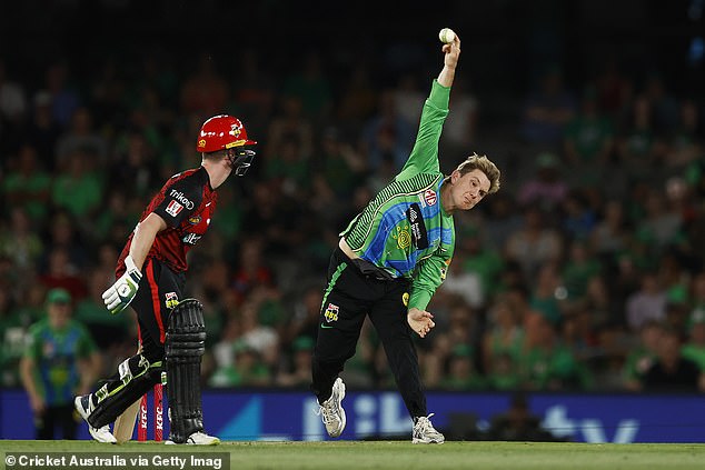 Melbourne Stars captain Zampa (pictured bowling on Saturday night) joked that the roof of Marvel Stadium should be 'built higher', but he wasn't kidding when he called on the BBL to expel the batsmen if a fielder catches the ball with one hand when it hits the roof of a stadium