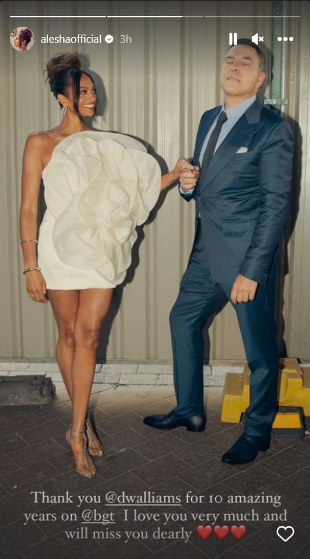 'I love you': Alesha Dixon paid tribute to David Walliams after he was fired from Britain's Got Talent