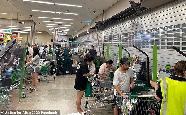 Supermarket giant Woolworths had to close the security doors at the exits of its Alice Springs store (pictured) while shoppers were still inside, to try to stem violent incidents.