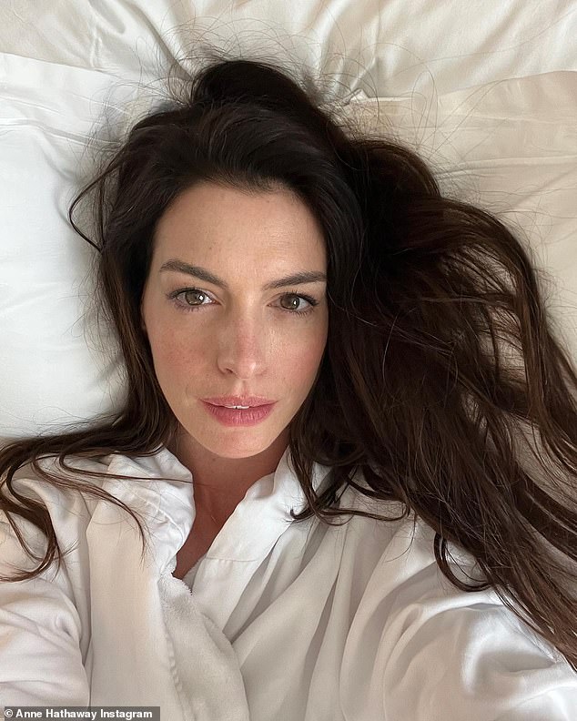 Simply stunning: Anne Hathaway showed off her natural beauty in a stunning selfie she posted over the weekend