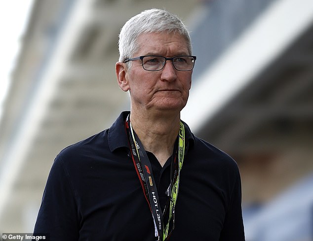 Pictured: Apple CEO Tim Cook.  The company's valuation fell below $2 trillion for the first time since last May.